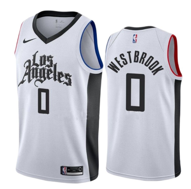 Men's Los Angeles Clippers #0 Russell Westbrook White City Edition Stitched Jersey
